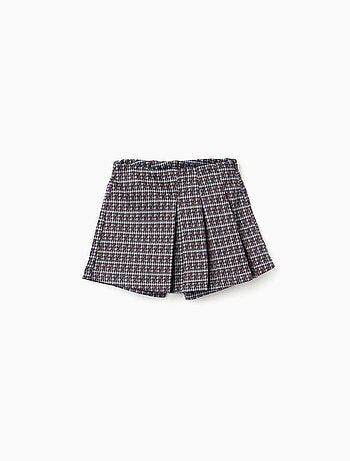 Jupe-short pied-de-poule plissée