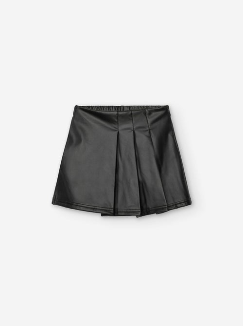 Jupe-short plissée en cuir synthétique - Kiabi