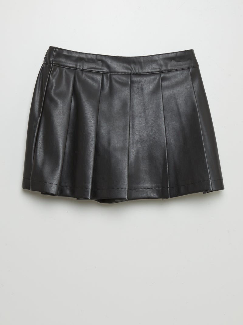 Jupe-short plissée en simili noir - Kiabi