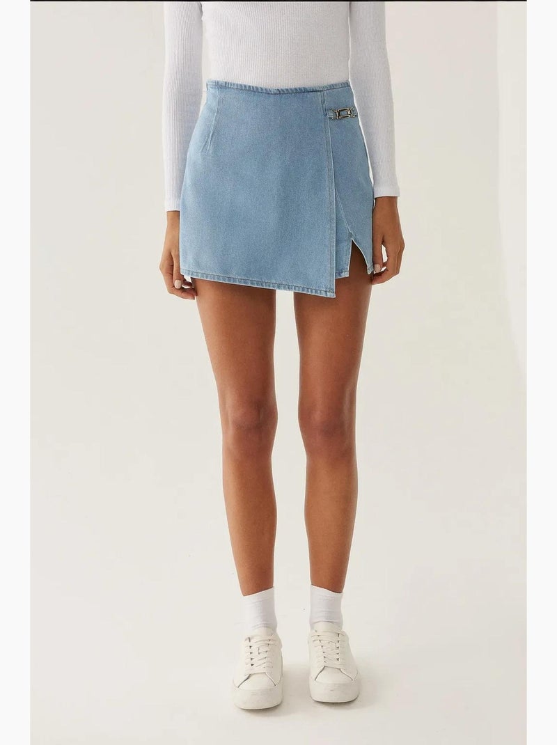Jupe-short taille haute en denim hiccup Bleu - Kiabi