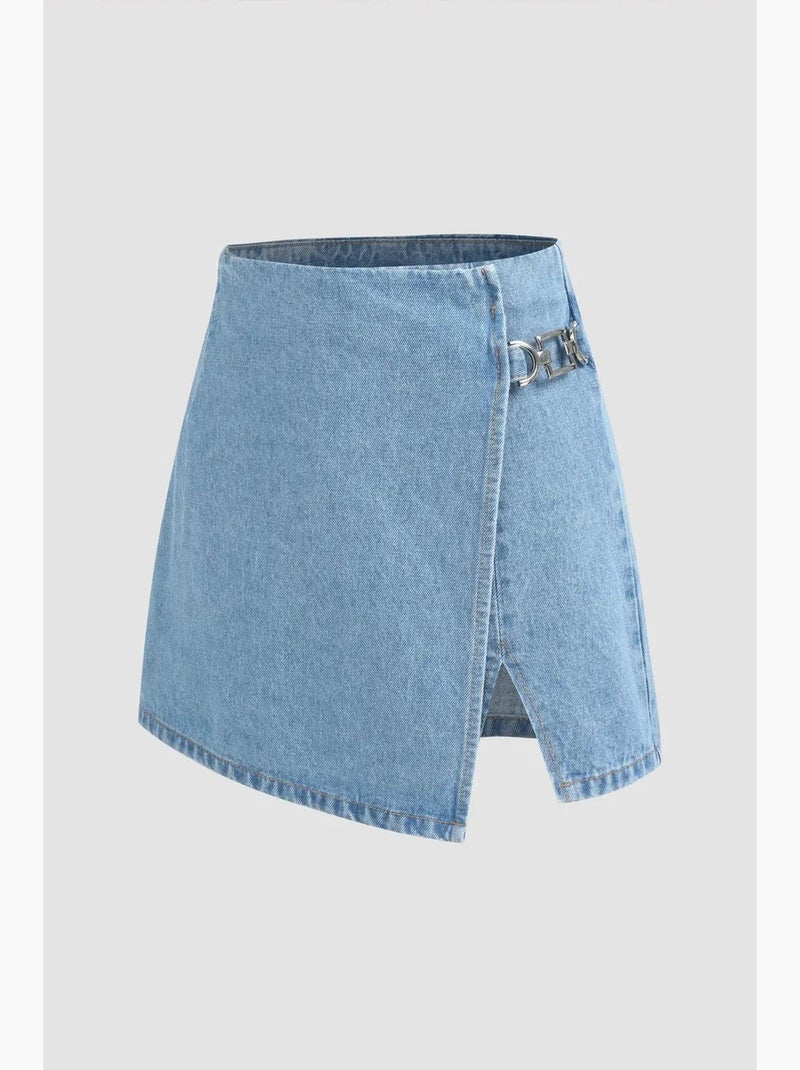 Jupe-short taille haute en denim hiccup Bleu - Kiabi