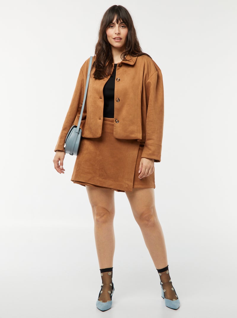 Jupe short taille haute en suédine MARRON - Kiabi