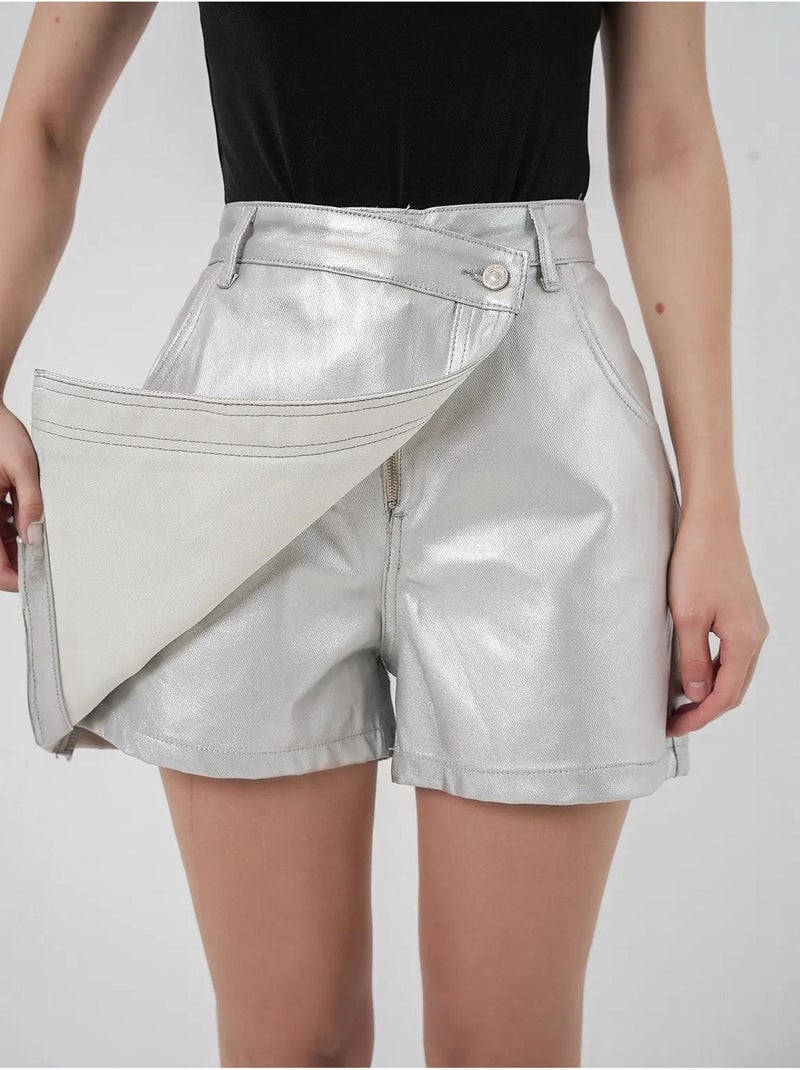Jupe-short taille haute en tissu métallisé avec fermeture à boutons bdart Argent - Kiabi