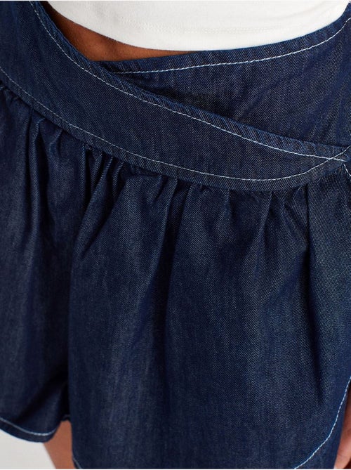 Jupe Skater Courte En Denim À Taille Haute - Kiabi