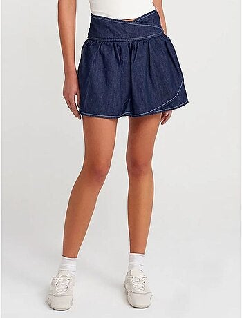 Jupe skater courte en denim à taille haute dilvin