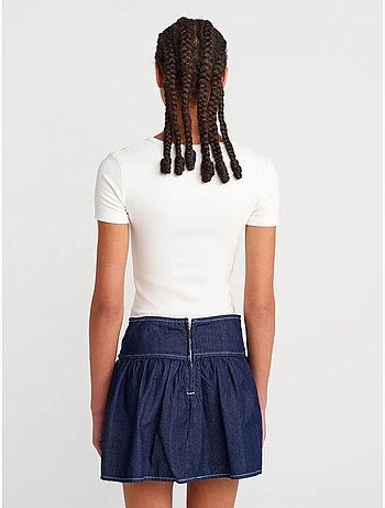 Jupe skater courte en denim à taille haute dilvin
