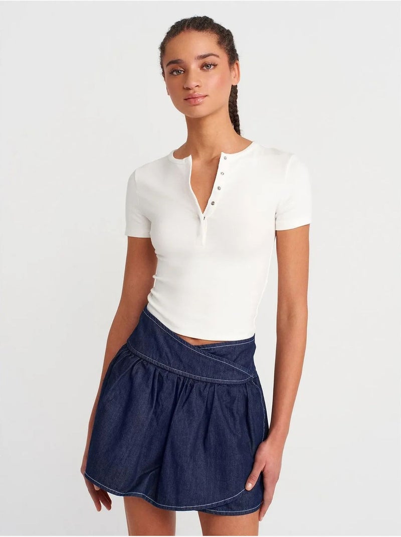 Jupe skater courte en denim à taille haute dilvin Bleu outremer - Kiabi