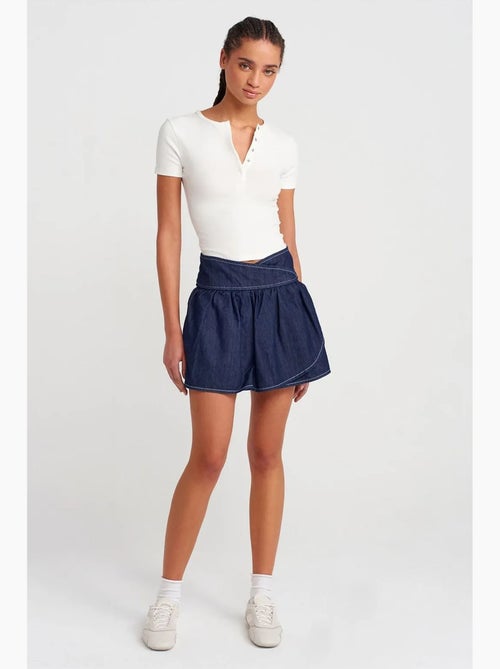 Jupe skater courte en denim à taille haute dilvin - Kiabi