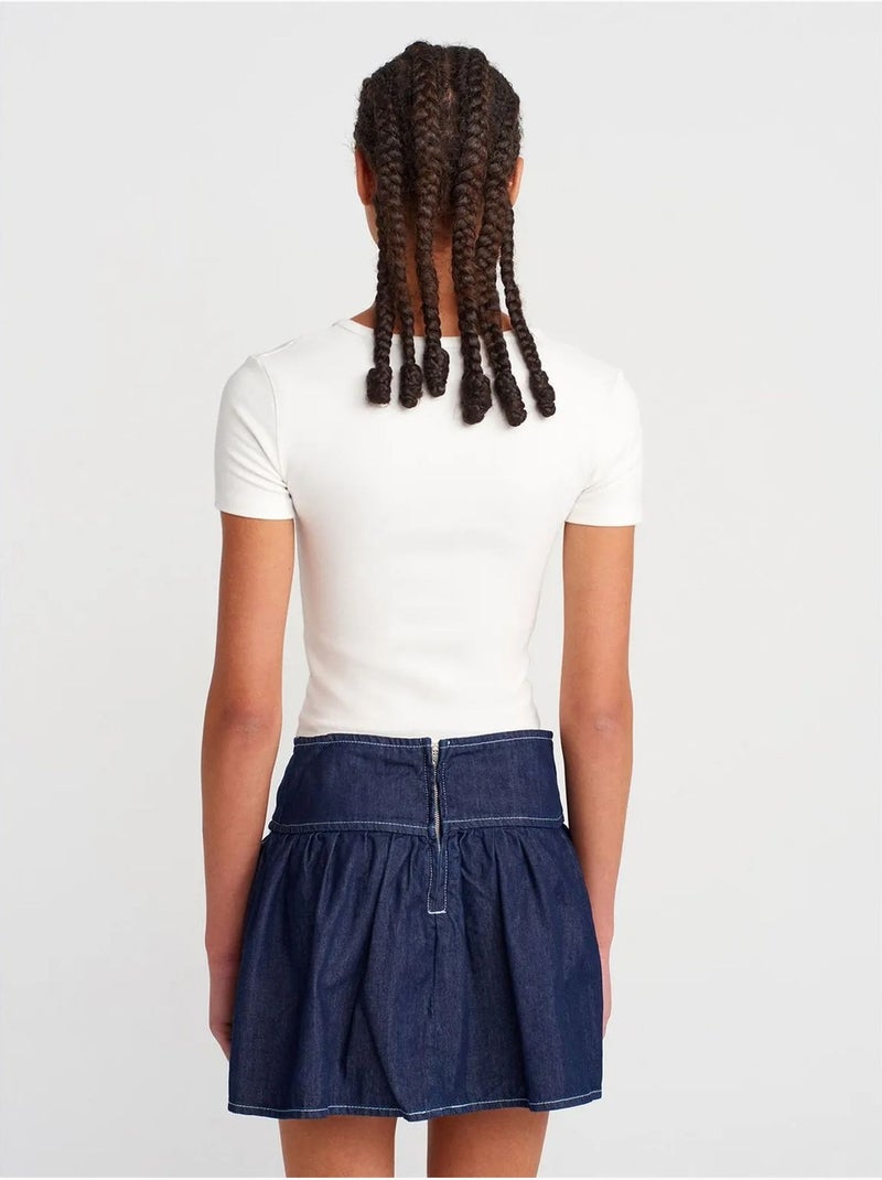 Jupe skater courte en denim à taille haute dilvin Bleu outremer - Kiabi