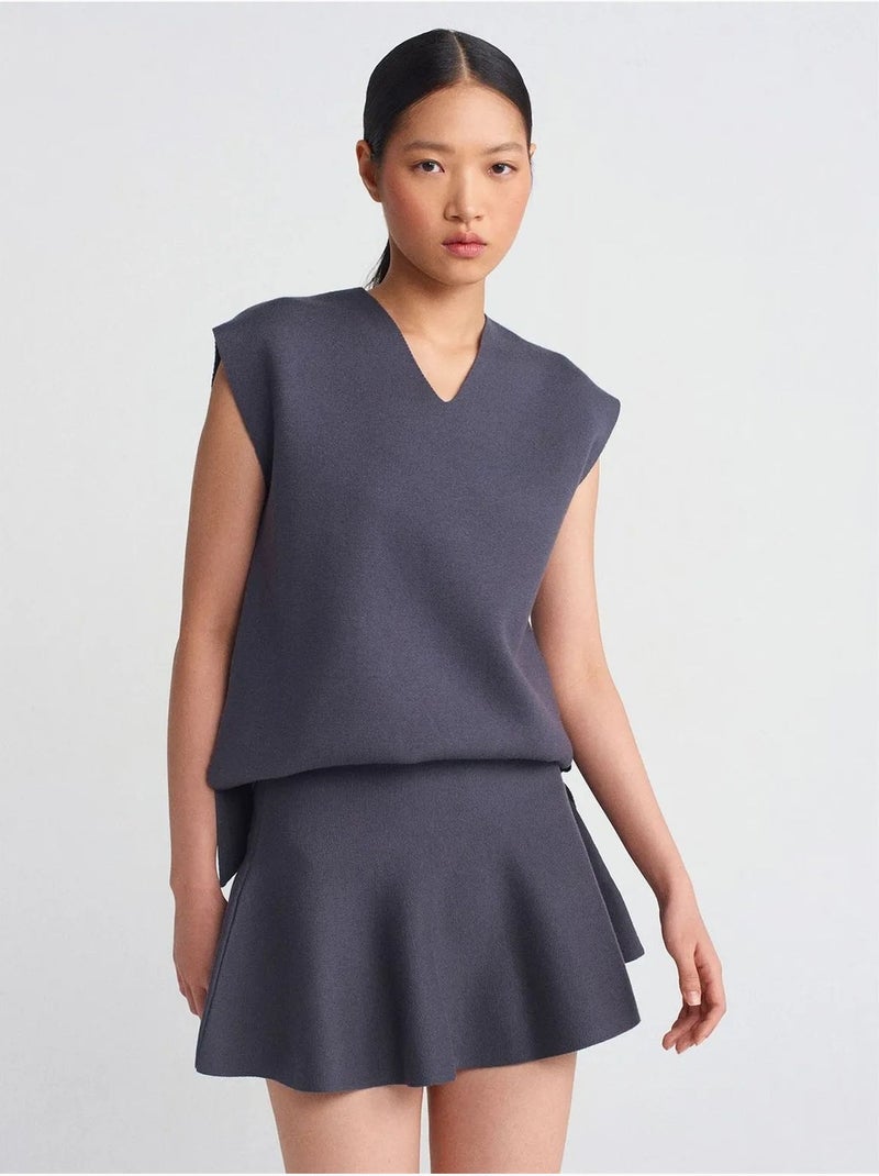 Jupe Skater Courte En Maille Côtelée, Taille Moyenne gris anthracite - Kiabi