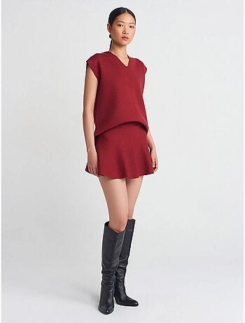 Jupe Skater Courte En Maille Côtelée, Taille Moyenne