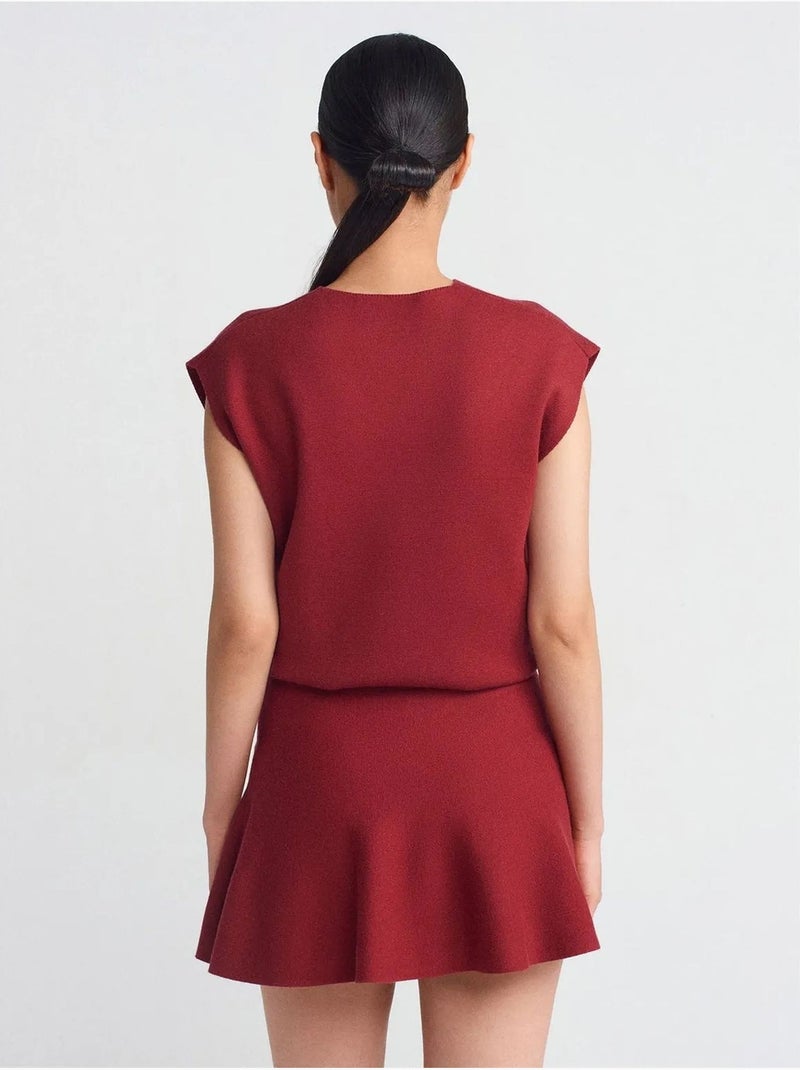 Jupe Skater Courte En Maille Côtelée, Taille Moyenne Rouge bordeaux - Kiabi