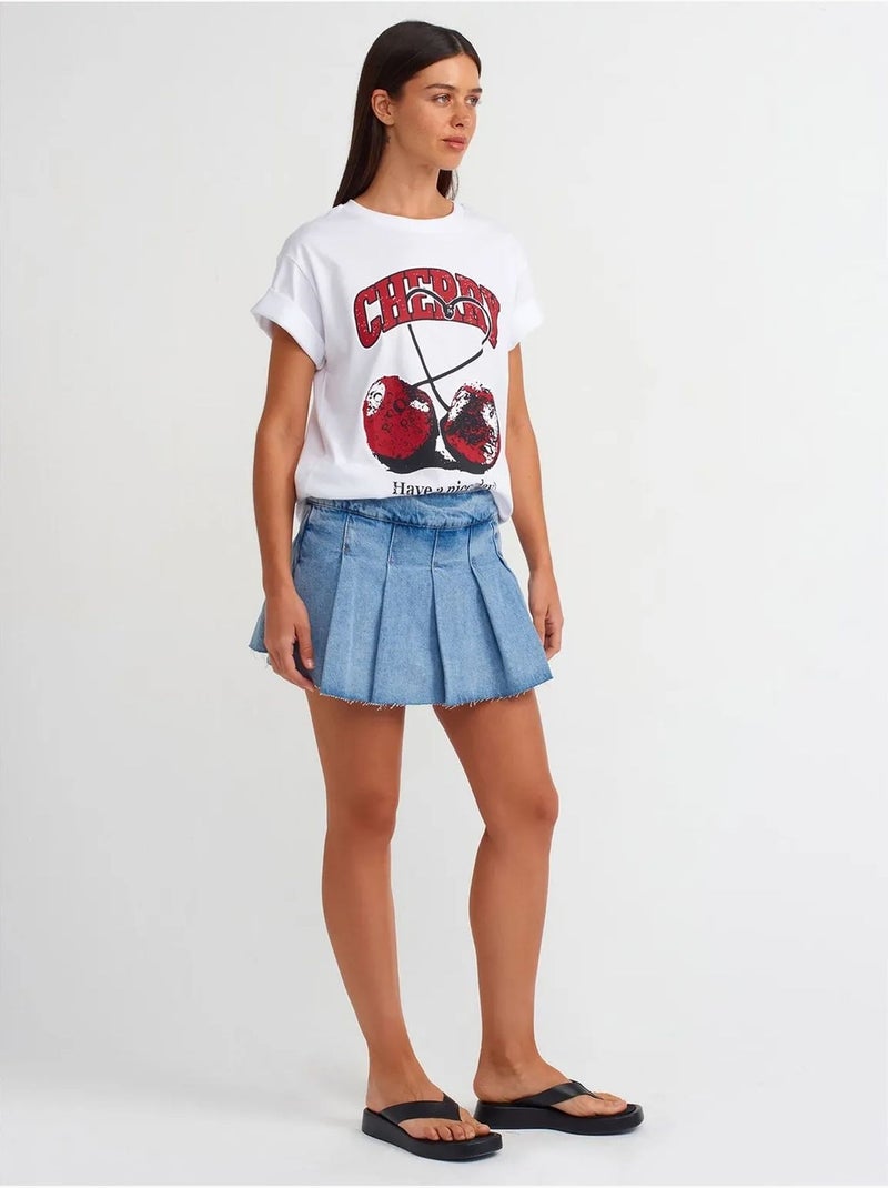 Jupe skater en denim mini, taille mi-haute dilvin Bleu saphir - Kiabi