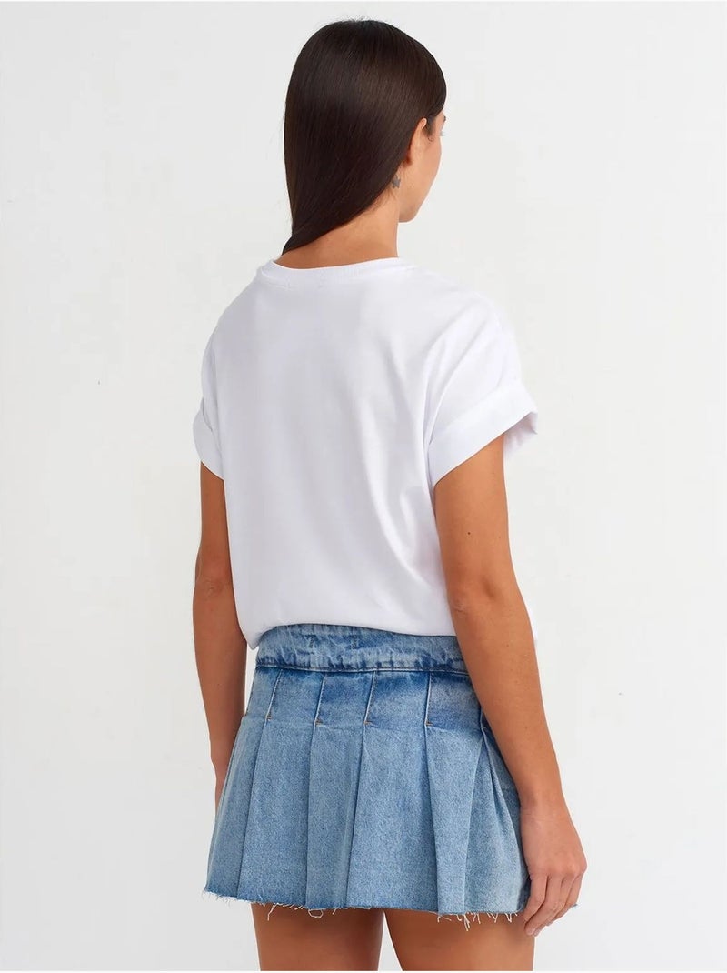 Jupe skater en denim mini, taille mi-haute dilvin Bleu saphir - Kiabi