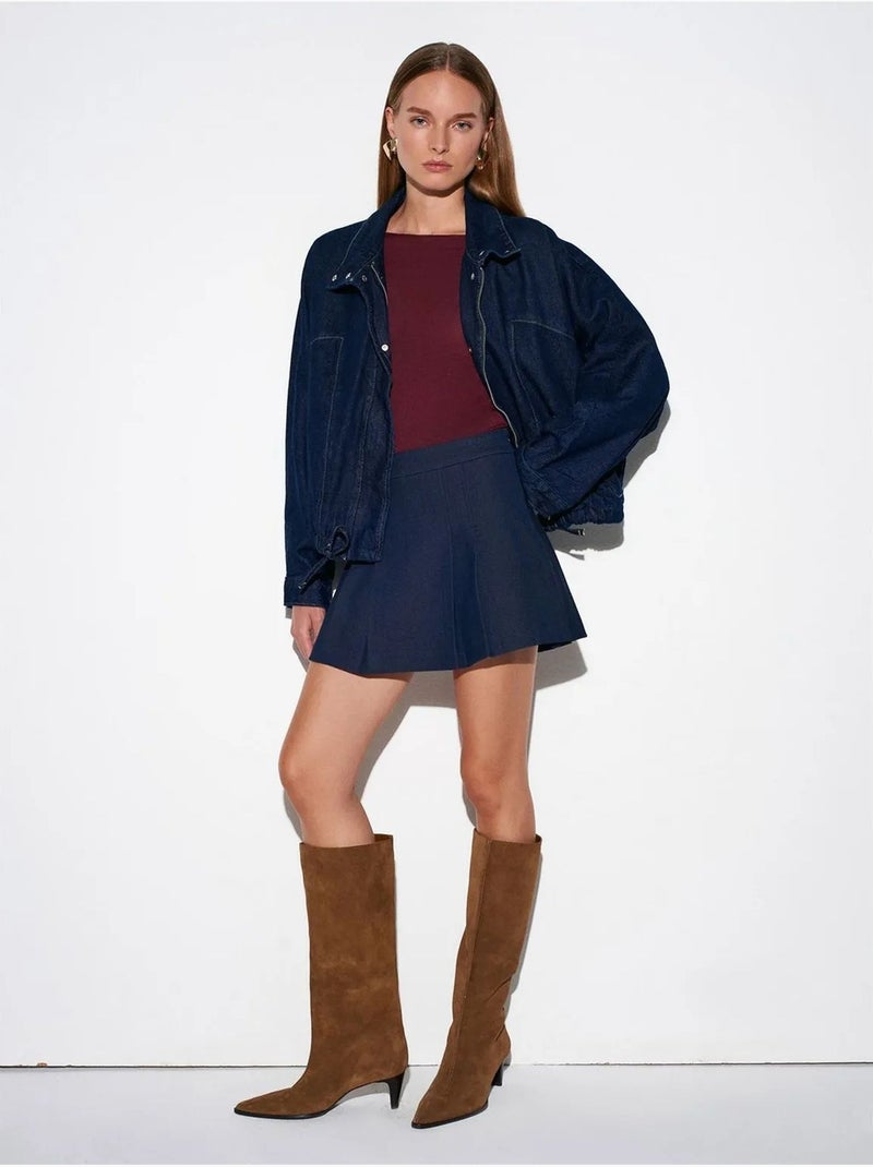 Jupe Skater Mini À Taille Haute Bleu marine - Kiabi