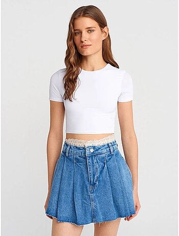 Jupe skater mini taille haute en dentelle dilvin