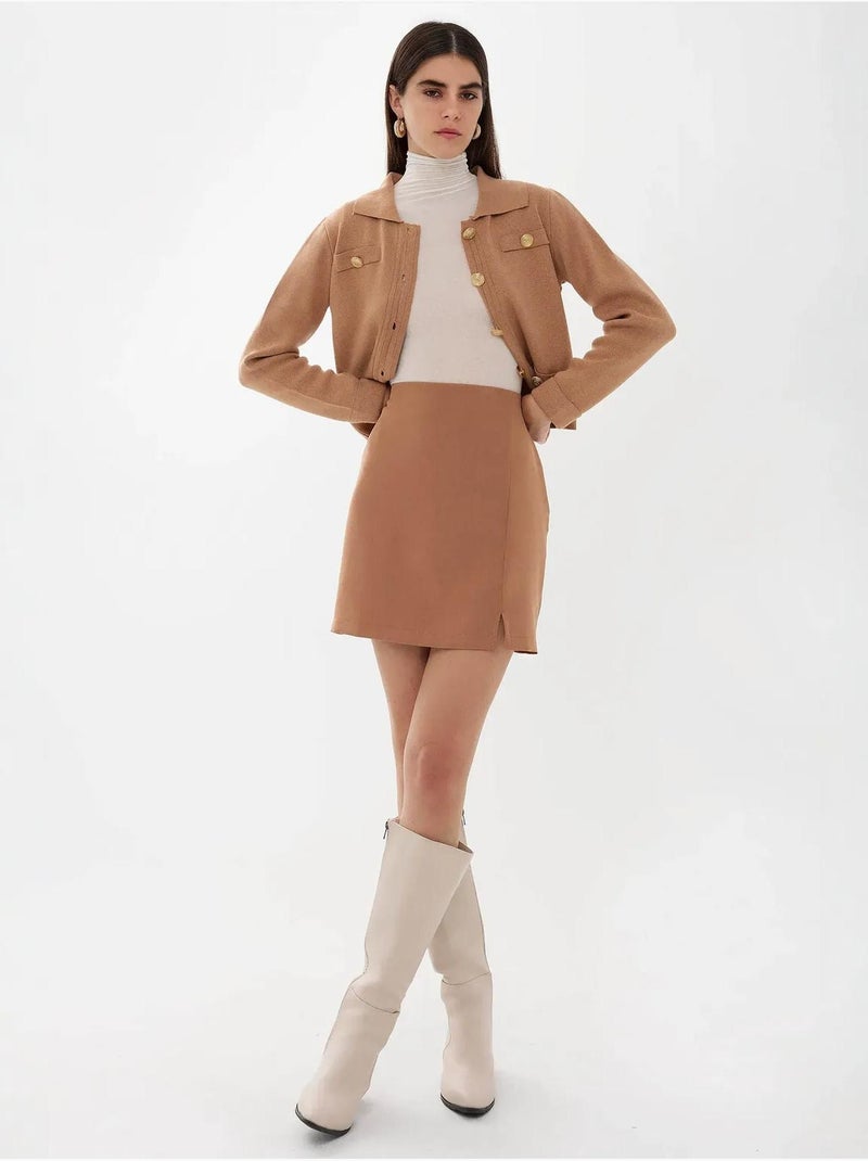 Jupe taille haute fendue sur le côté Beige naturel - Kiabi