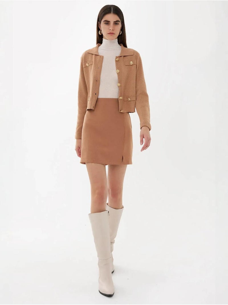 Jupe taille haute fendue sur le côté Beige naturel - Kiabi