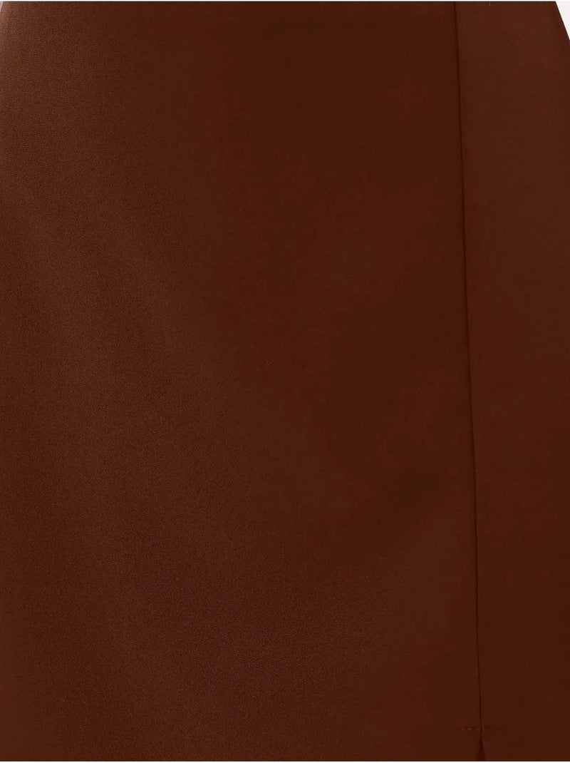 Jupe taille haute fendue sur le côté Marron - Kiabi