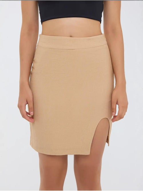 Jupe taille haute sans coutures avec fente - Kiabi