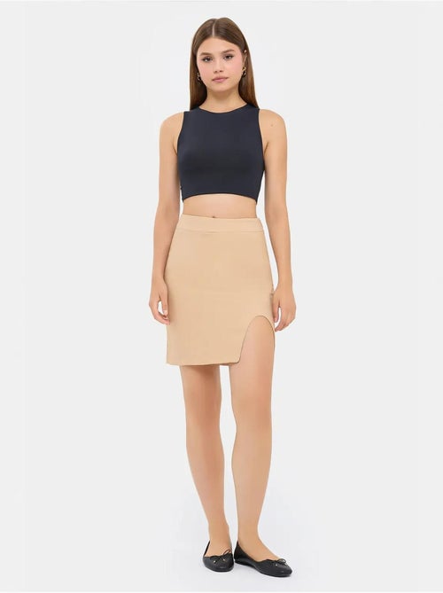 Jupe taille haute sans coutures avec fente - Kiabi
