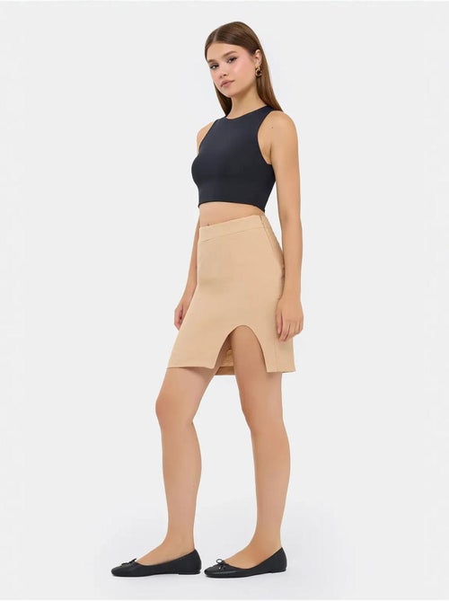 Jupe taille haute sans coutures avec fente - Kiabi