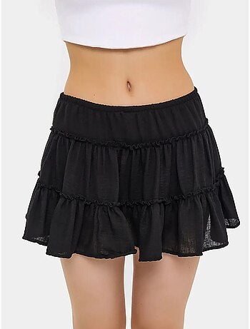 Jupe tissée à volants et taille élastique