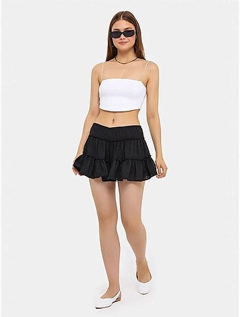 Jupe tissée à volants et taille élastique