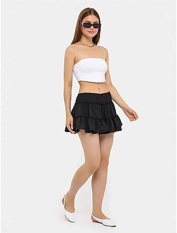 Jupe tissée à volants et taille élastique