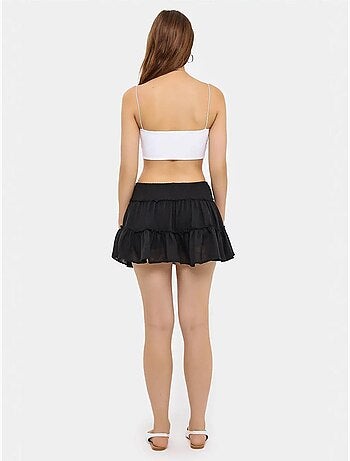 Jupe tissée à volants et taille élastique