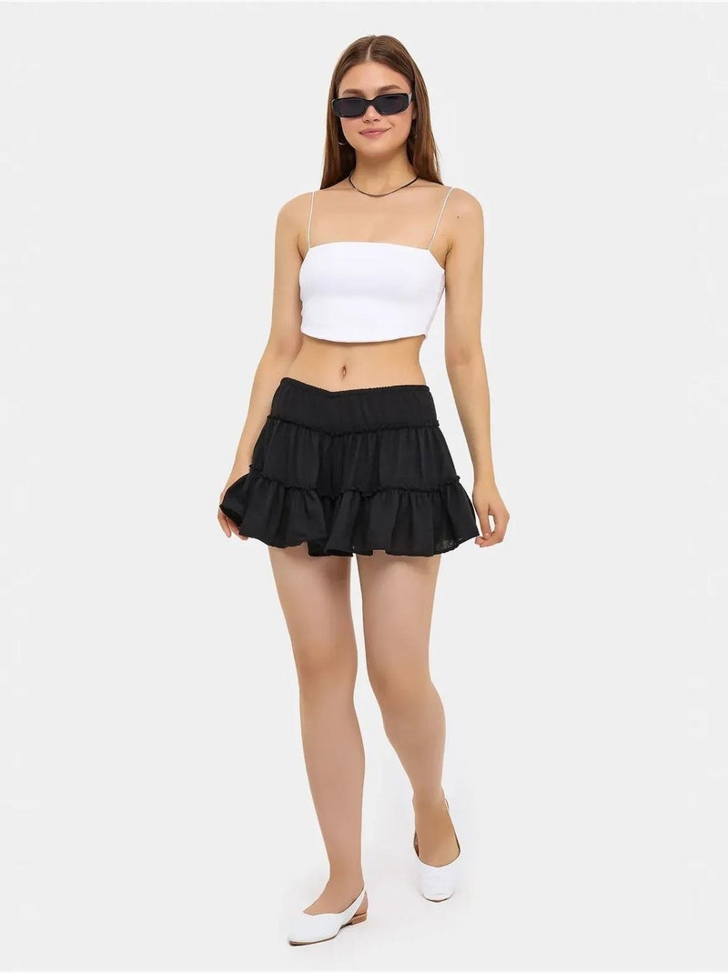 Jupe tissée à volants et taille élastique Noir - Kiabi