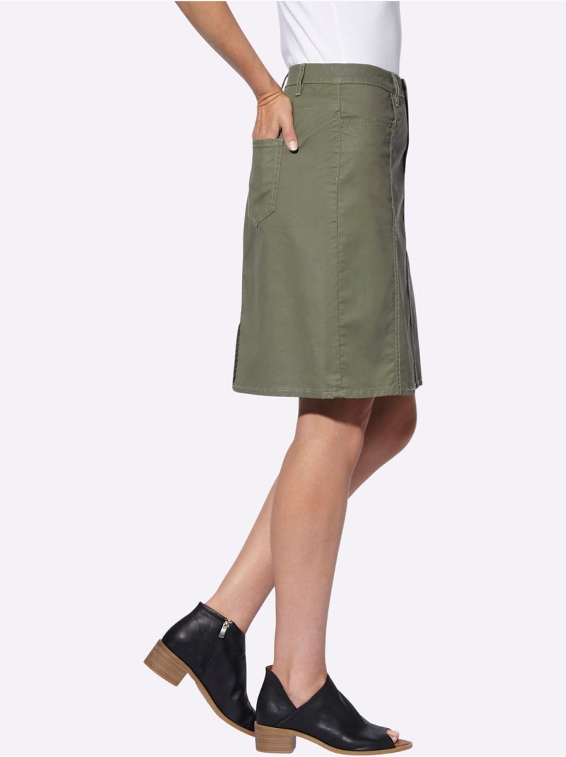 Jupe Tissée Coupe En A - Taille Standard - Helline Kaki - Kiabi
