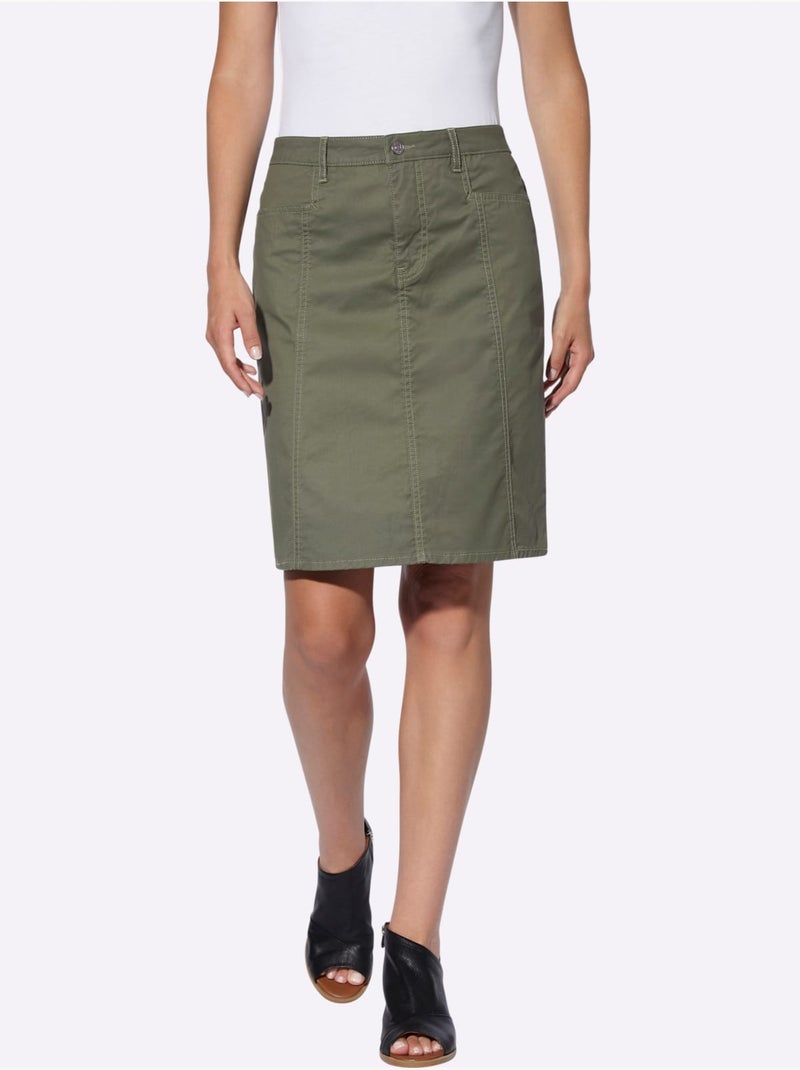 Jupe Tissée Coupe En A - Taille Standard - Helline Kaki - Kiabi