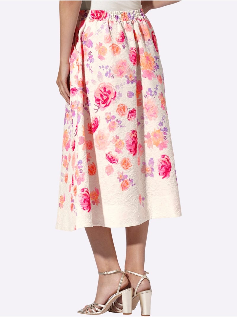 Jupe Tissée Imprimé Floral - Taille Standard - Helline Blanc Rose - Kiabi