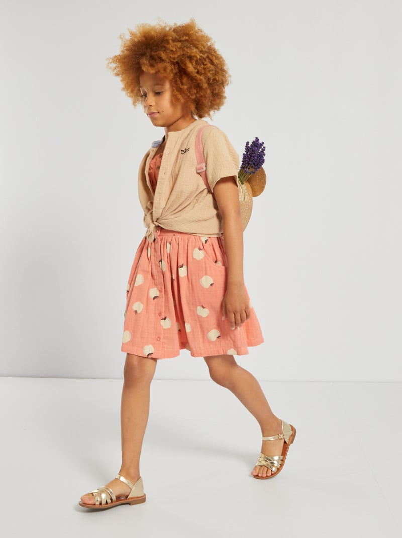 Jupe trapèze en gaze de coton ROSE - Kiabi