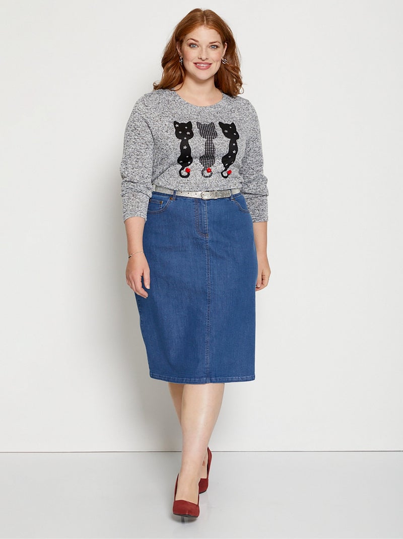 Jupe trapèze en jean stretch Bleu - Kiabi