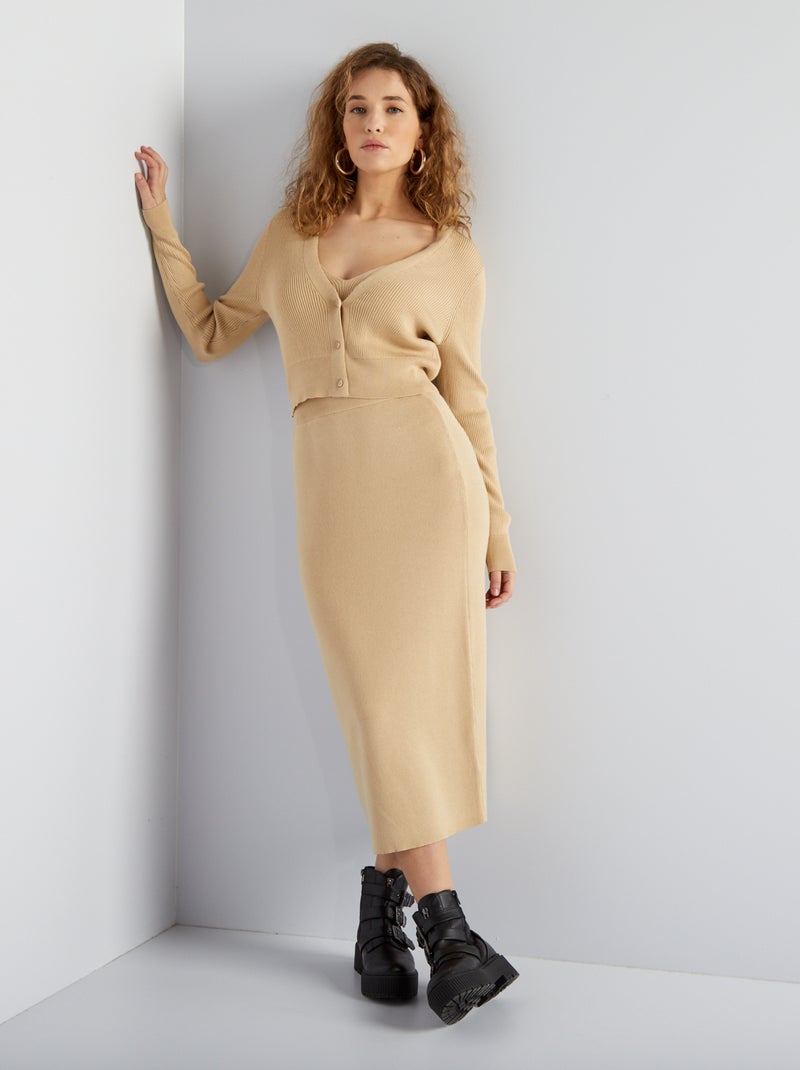 Jupe tube en tricot Beige - Kiabi