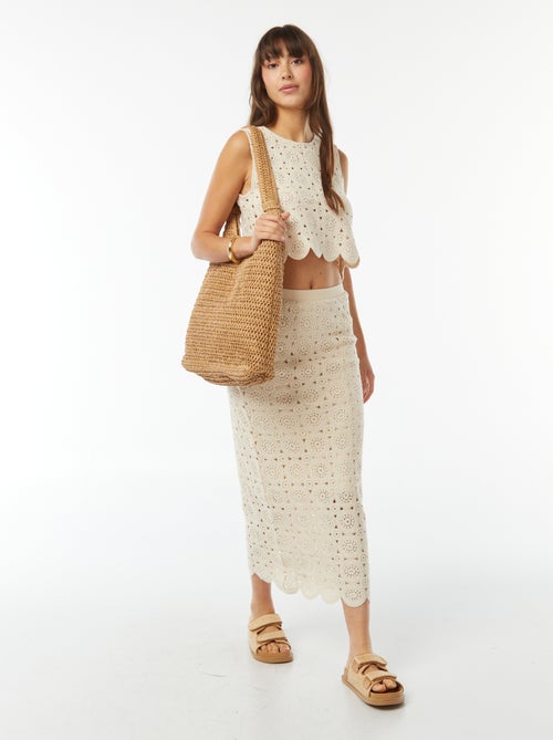 Jupe tube longue en macramé - Kiabi