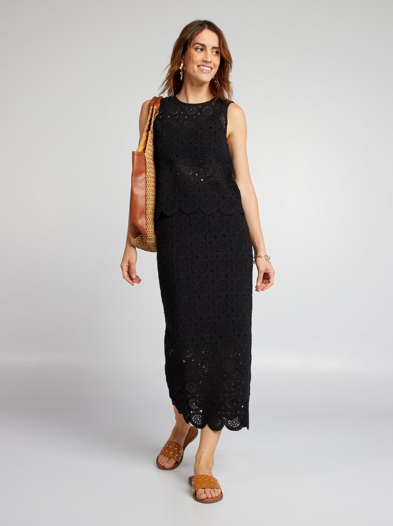 Jupe tube longue en macramé noir - Kiabi