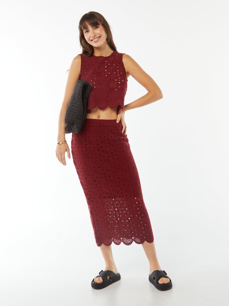 Jupe tube longue en macramé Rouge - Kiabi