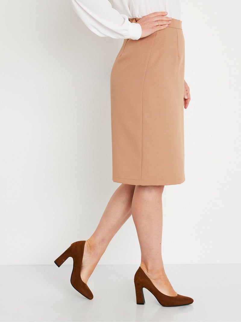 Jupe unie droite mi longue Beige - Kiabi