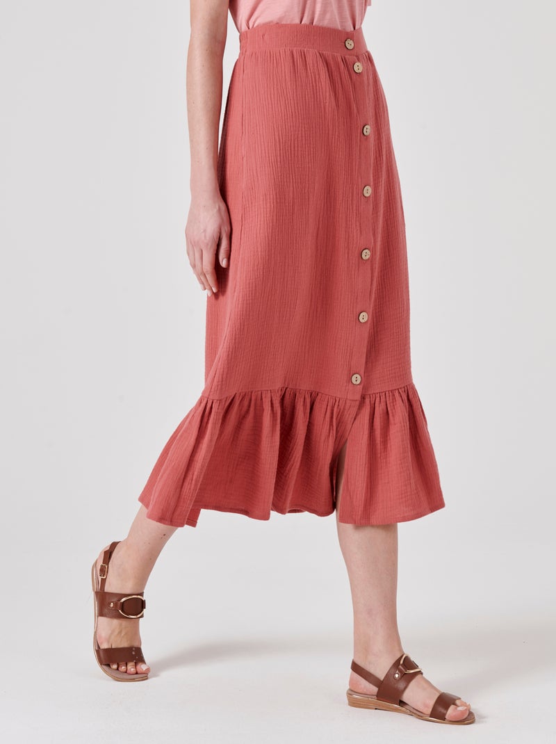 Jupon boutonné en gaze de coton - Damart Terracotta - Kiabi
