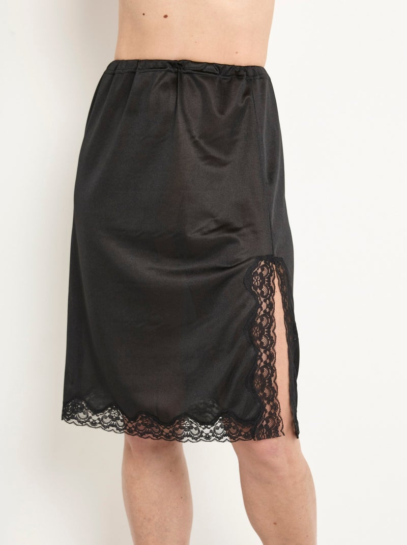 Jupon satiné dentelle antistatique Noir - Kiabi