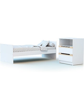 JURABABY - Combiné lit bébé évolutif en bois CARROUSEL Blanc et Hêtre Verni 60 x 120 cm