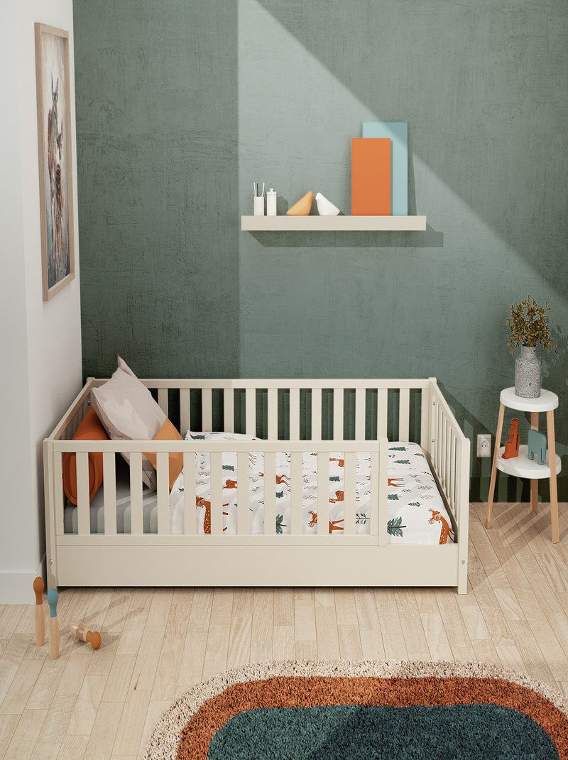 JURABABY - Lit au sol enfant en bois SONHO - 90x190 Blanc - Kiabi