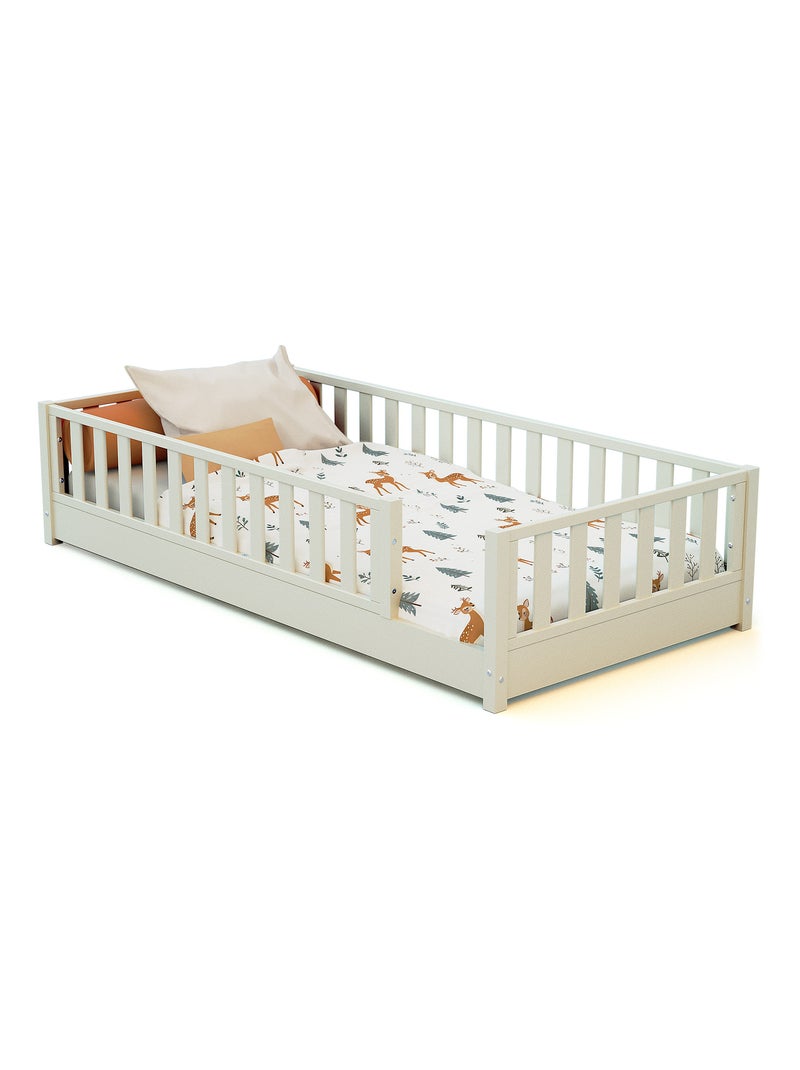JURABABY - Lit au sol enfant en bois SONHO - 90x190 Blanc - Kiabi