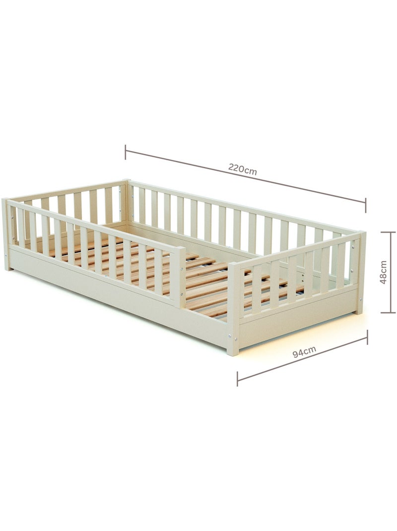 JURABABY - Lit au sol enfant en bois SONHO - 90x190 Blanc - Kiabi