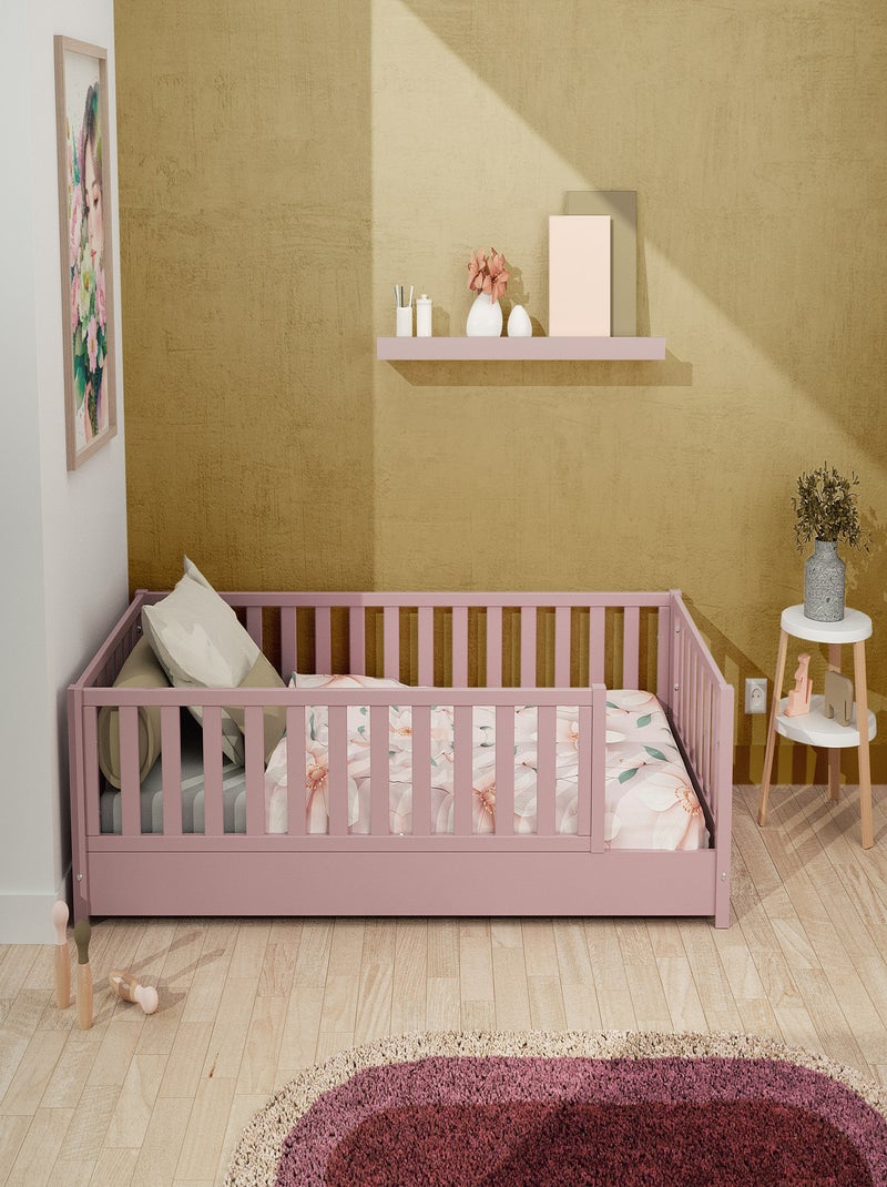 JURABABY - Lit au sol enfant en bois SONHO - 90x190 Rose - Kiabi
