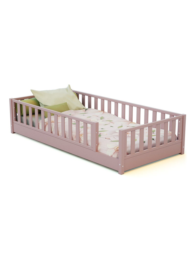 JURABABY - Lit au sol enfant en bois SONHO - 90x190 Rose - Kiabi
