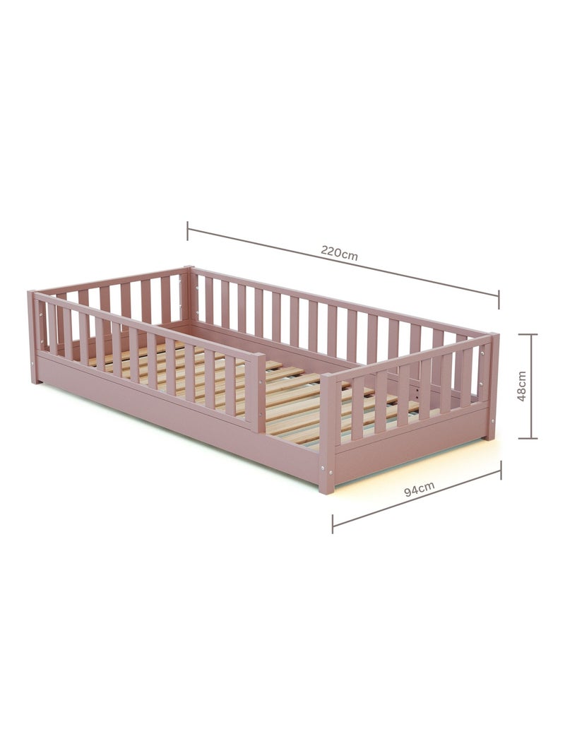 JURABABY - Lit au sol enfant en bois SONHO - 90x190 Rose - Kiabi